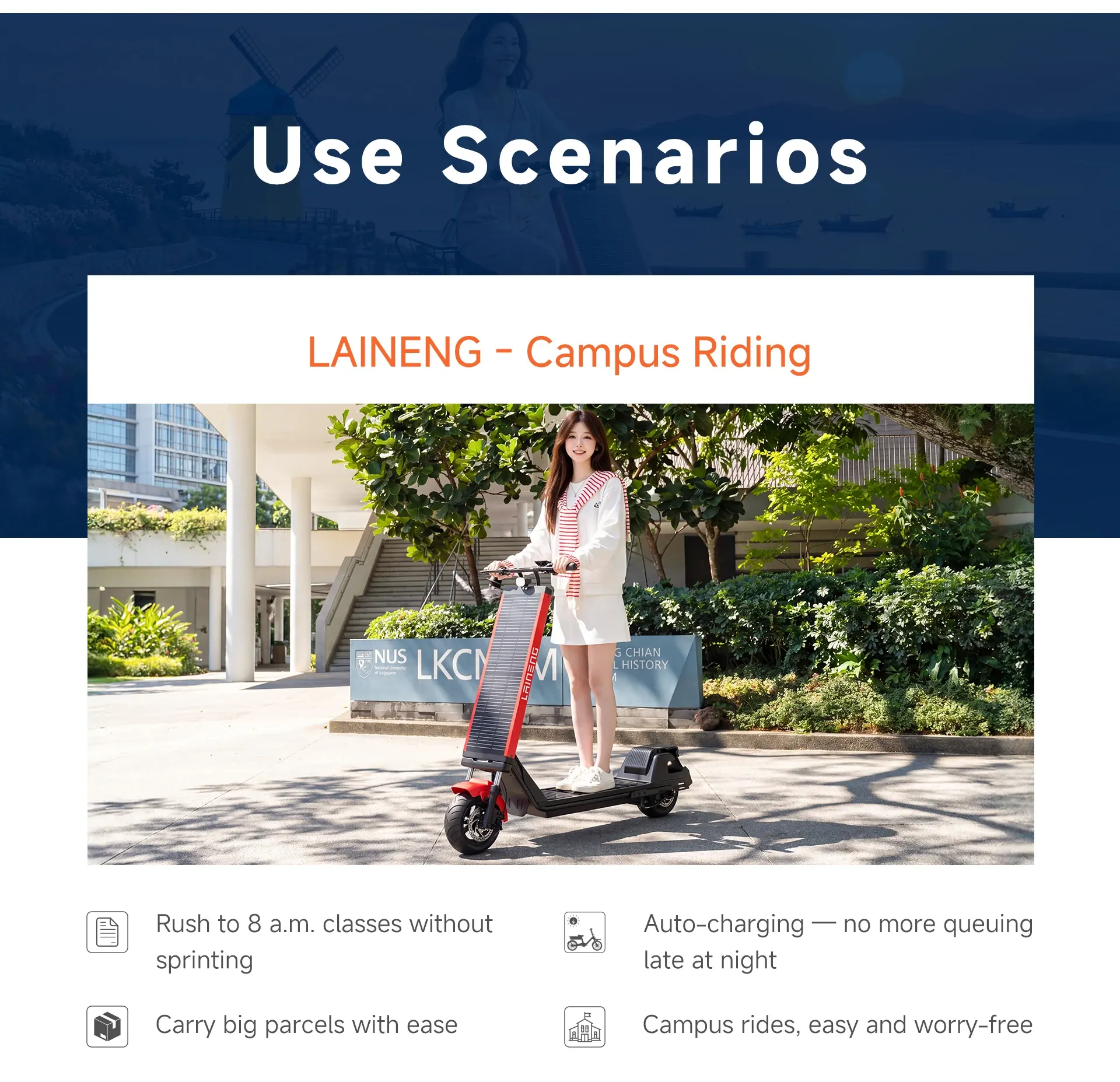 Laineng S109 solar e-scooter - Campus Riding