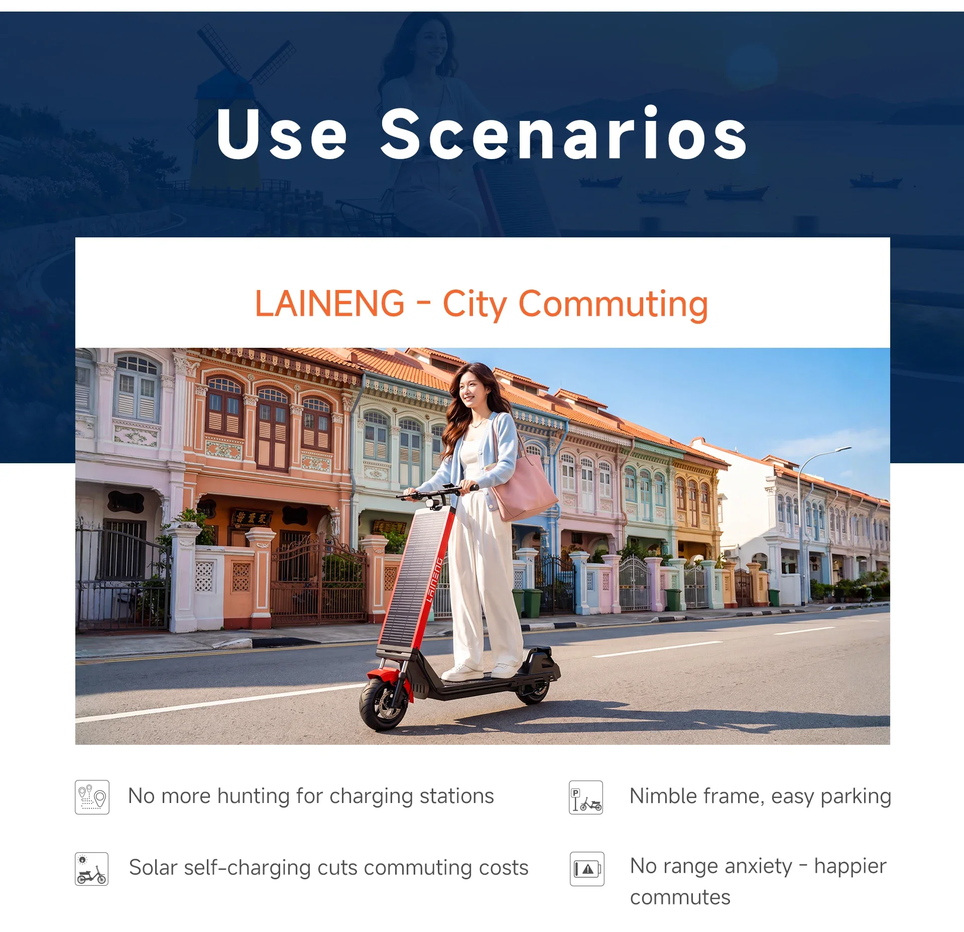 Laineng S109 solar e-scooter - City Commuting